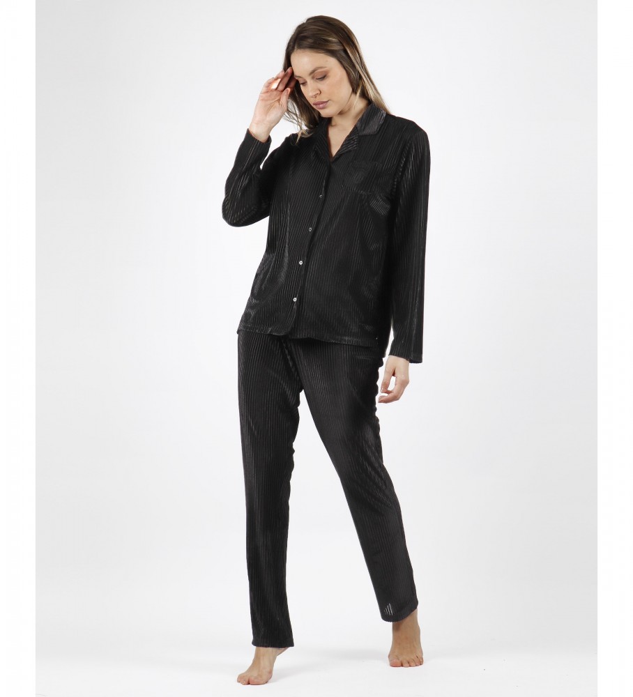 Pijama aberto Admas com listras clássicas e elegantes pretas.