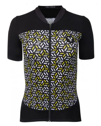 Maillot Manches Courtes Femme LeBram Croix de Fer Noir Jaune Coupe Ajustée