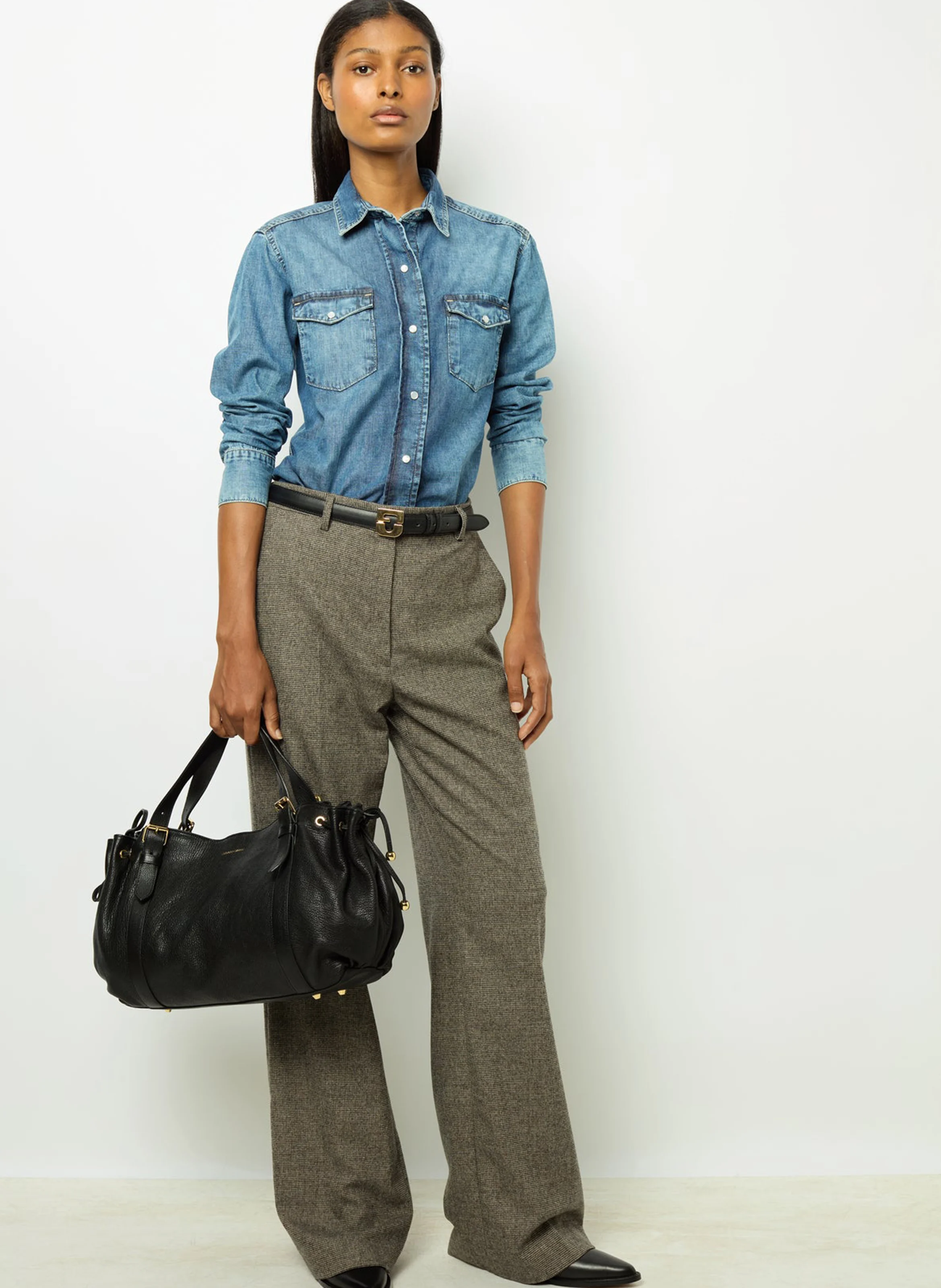 DALI - Pantalon large en laine mélangée | Marron