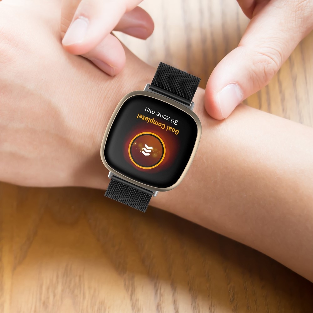 Fitbit Versa 3 / Sense Edelstahl Armband Milanaise mit Butterfly Verschluss (Gelenkumfang 180-235 mm) - Silber