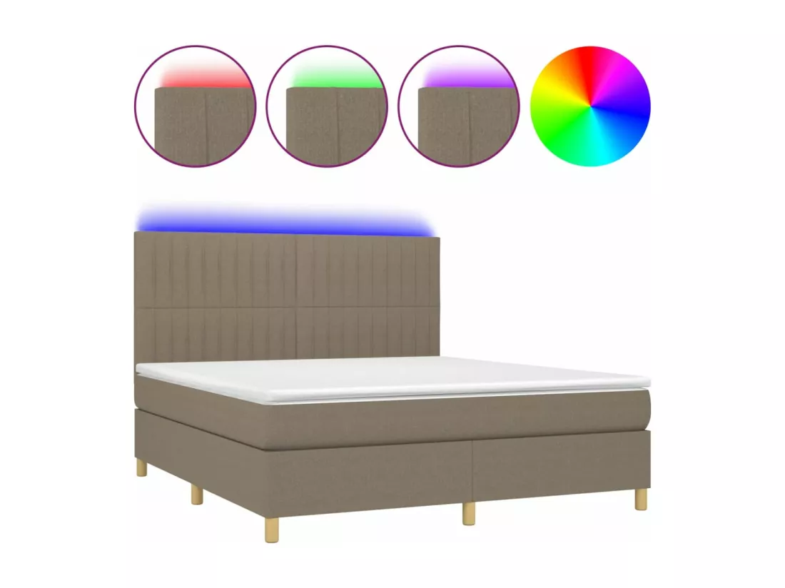 Sommier tapissier avec matelas et LED Taupe 180x200 cm Tissu