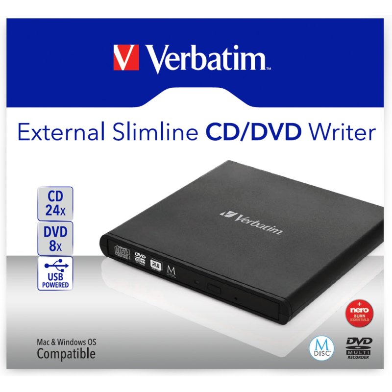 Verbatim Slimline CD/DVD lecteur de disques optiques DVD-RW Noir