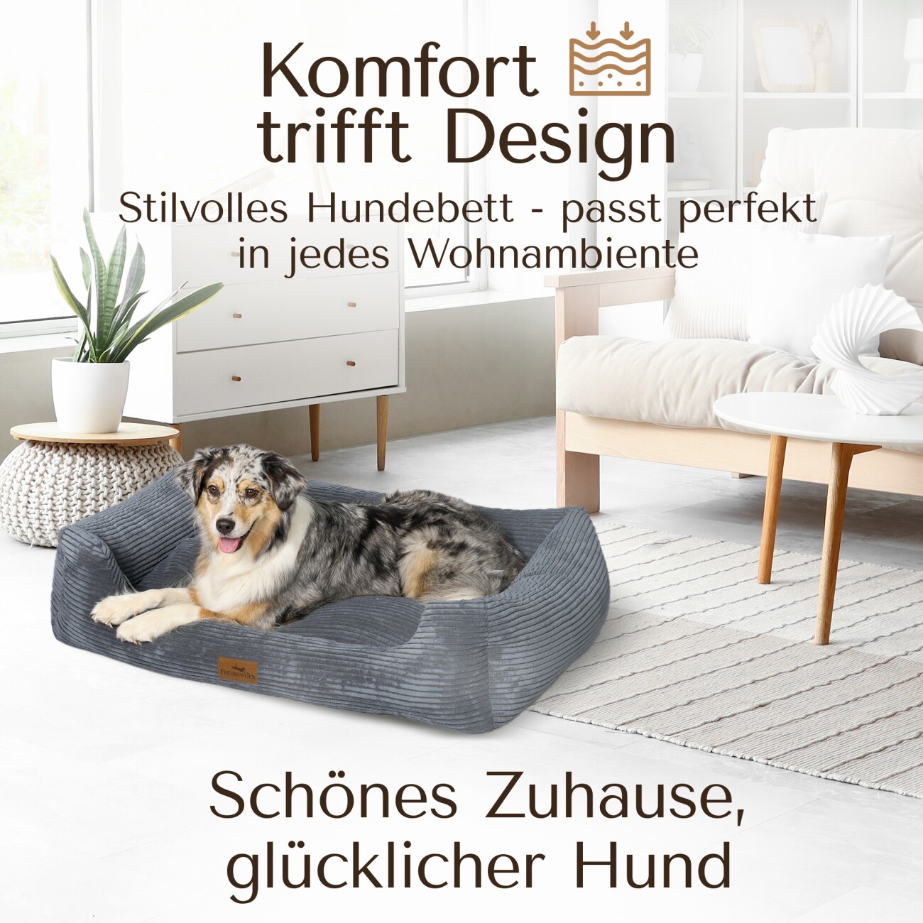 Freudentier Orthopädisches Hundebett aus stilvollem Cord M