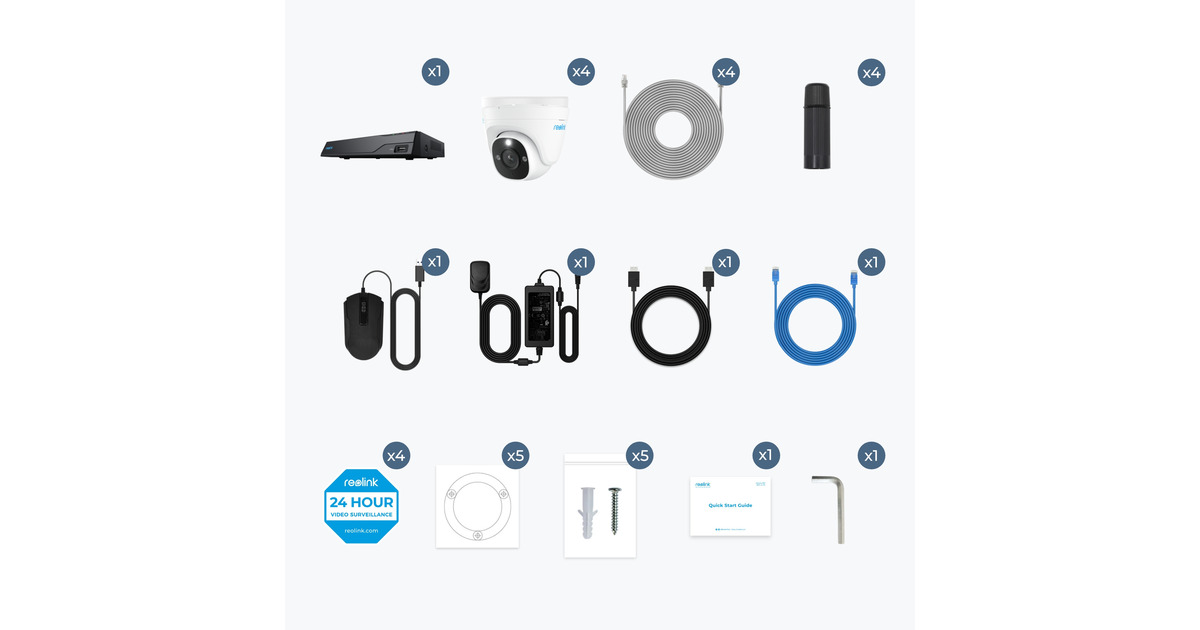 ReolinkNVS8-8MD4, Intelligent 4K UHD Kit beveiligingscamera  (4 stuks, 5 MP, PoE, 2 TB)