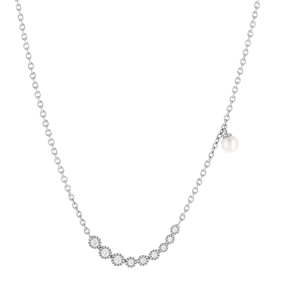 Collier argent 925, perle de culture de Chine et zirconia. Longueur 45 cm.