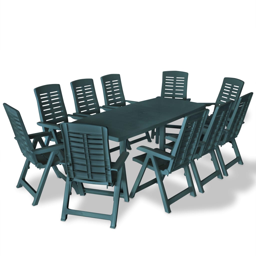 Mobilier à dîner d'extérieur 11 pièces plastique vert