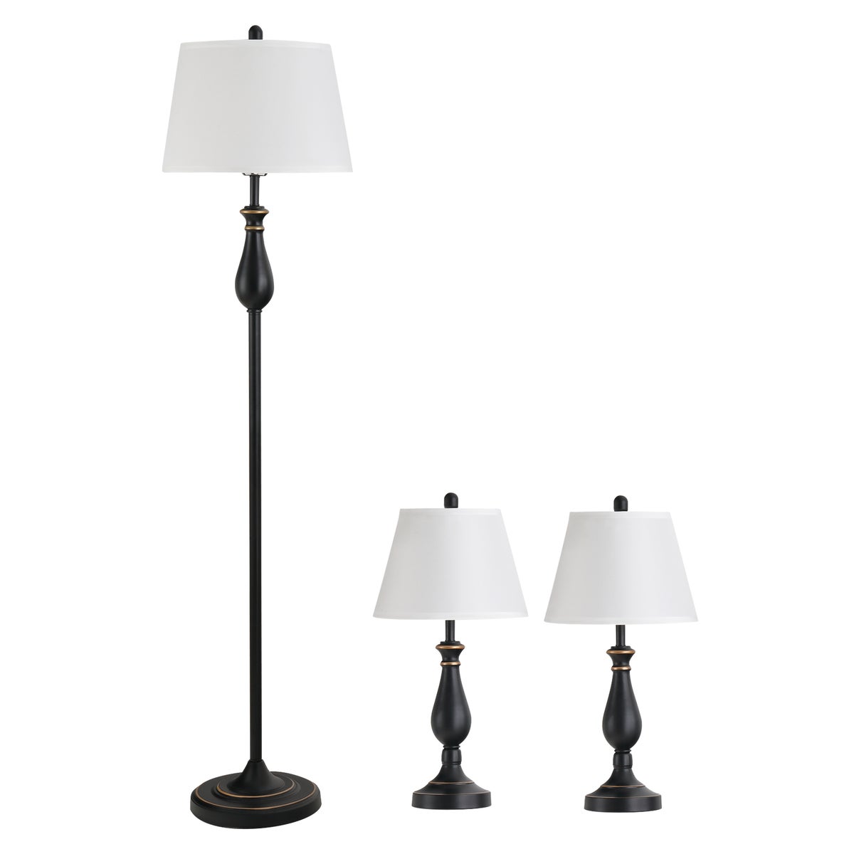 HOMCOM lampenset van 3, ø38 x 158H cm / ø30 x 62H cm, metaal, zwart+wit