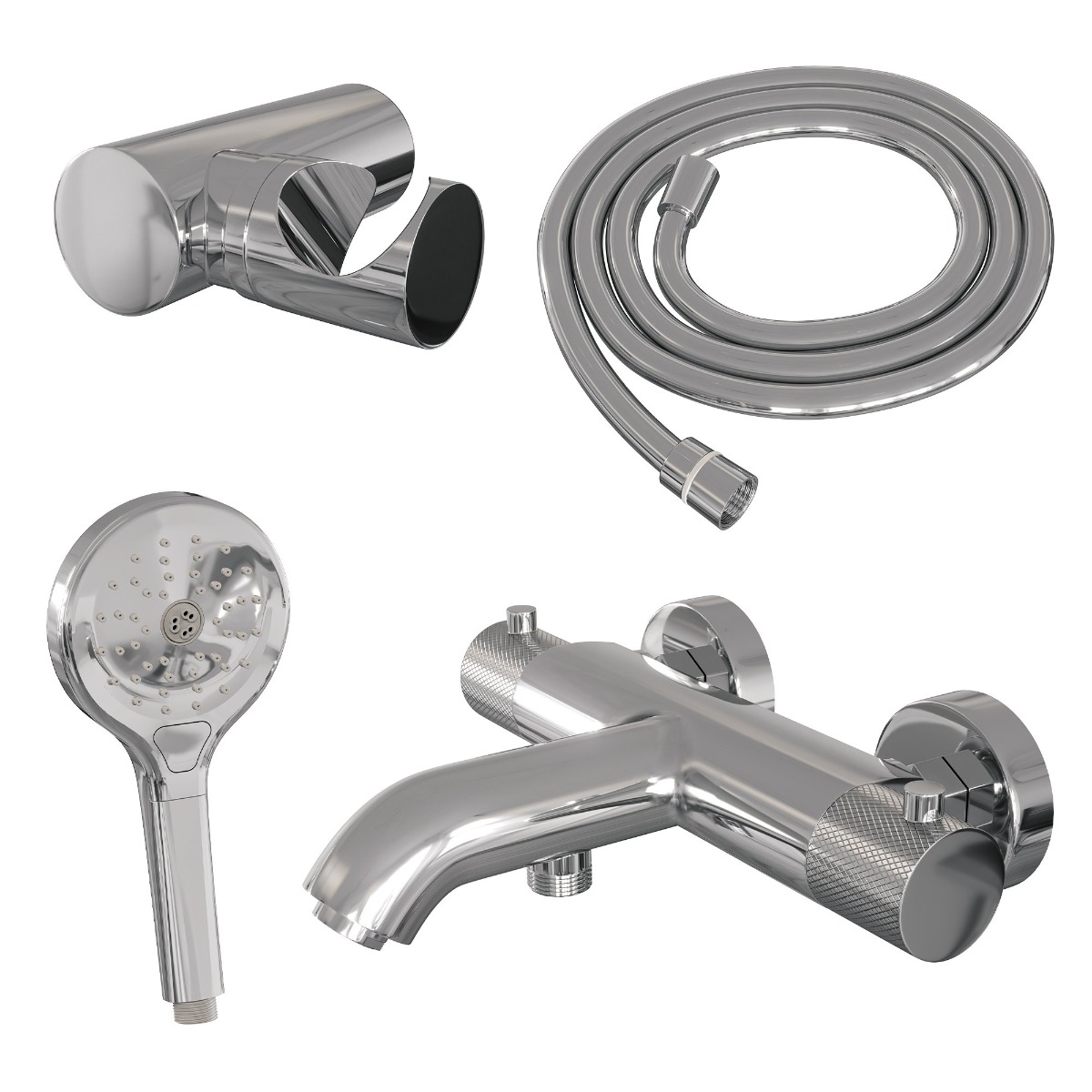 Brauer Chrome Carving thermostatische badkraan met wandhouder en 3 standen handdouche chroom