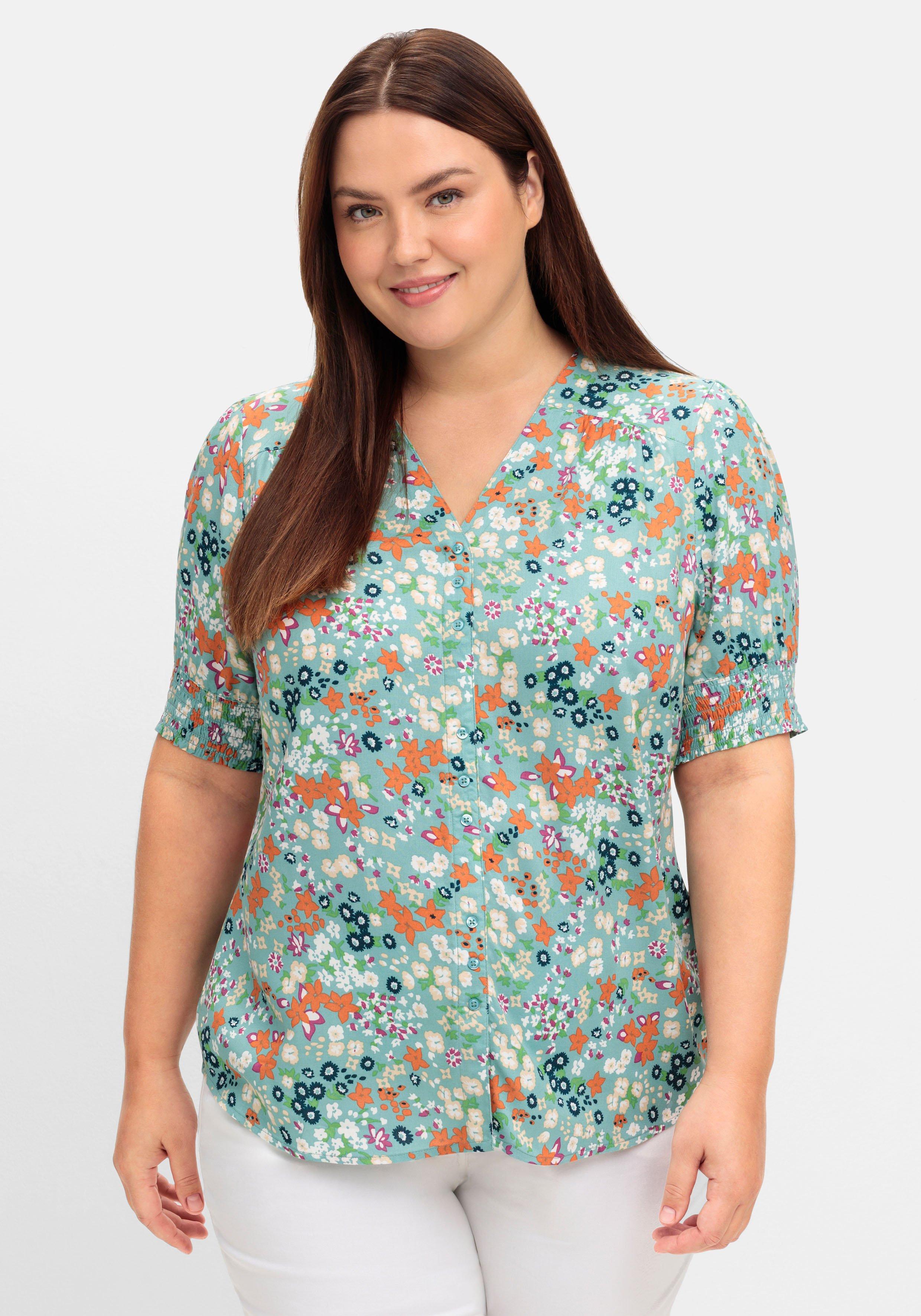 Bluse mit V-Ausschnitt und Allover-Blumenprint