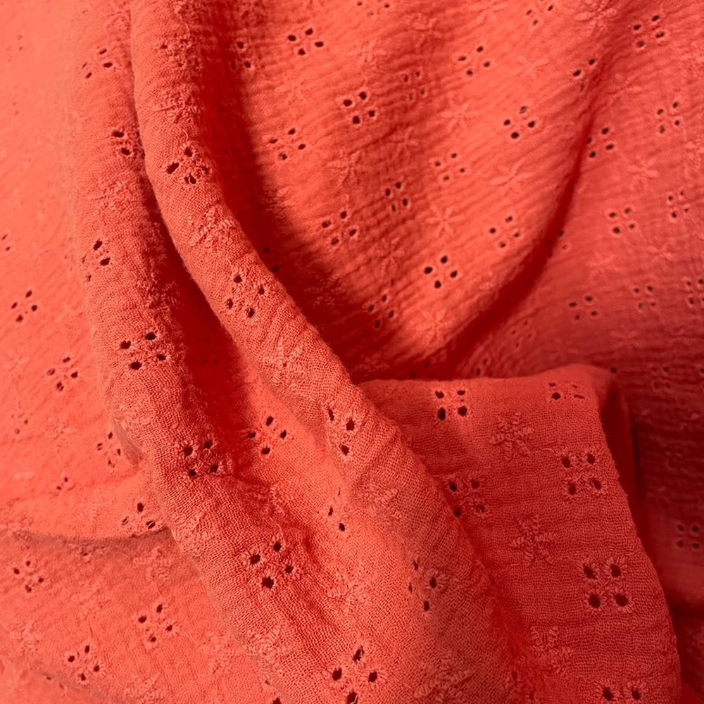 Chouchou Nœud Gaze Dentelle Corail