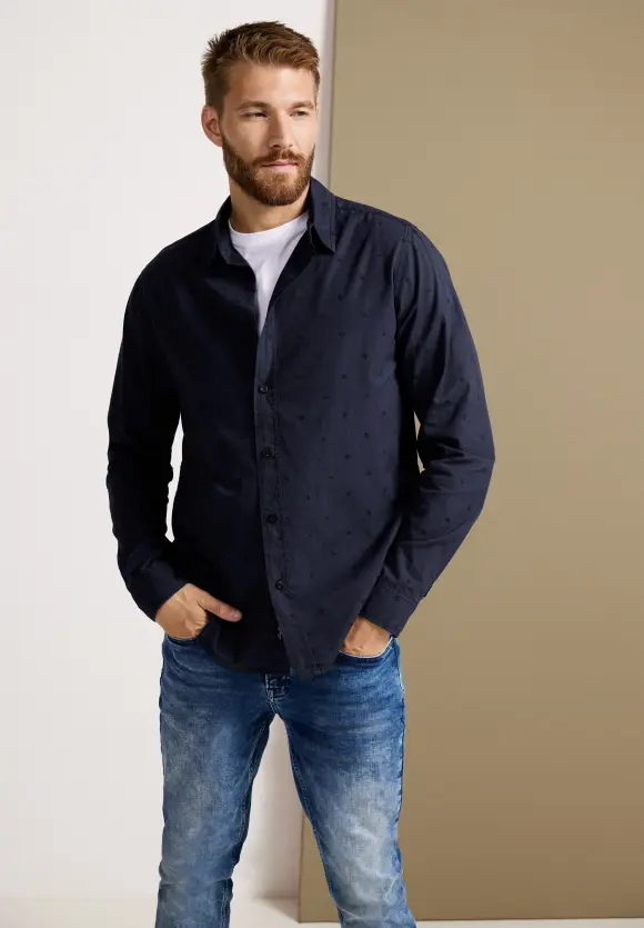 Popeline Hemd mit Print - nightshadow blue
