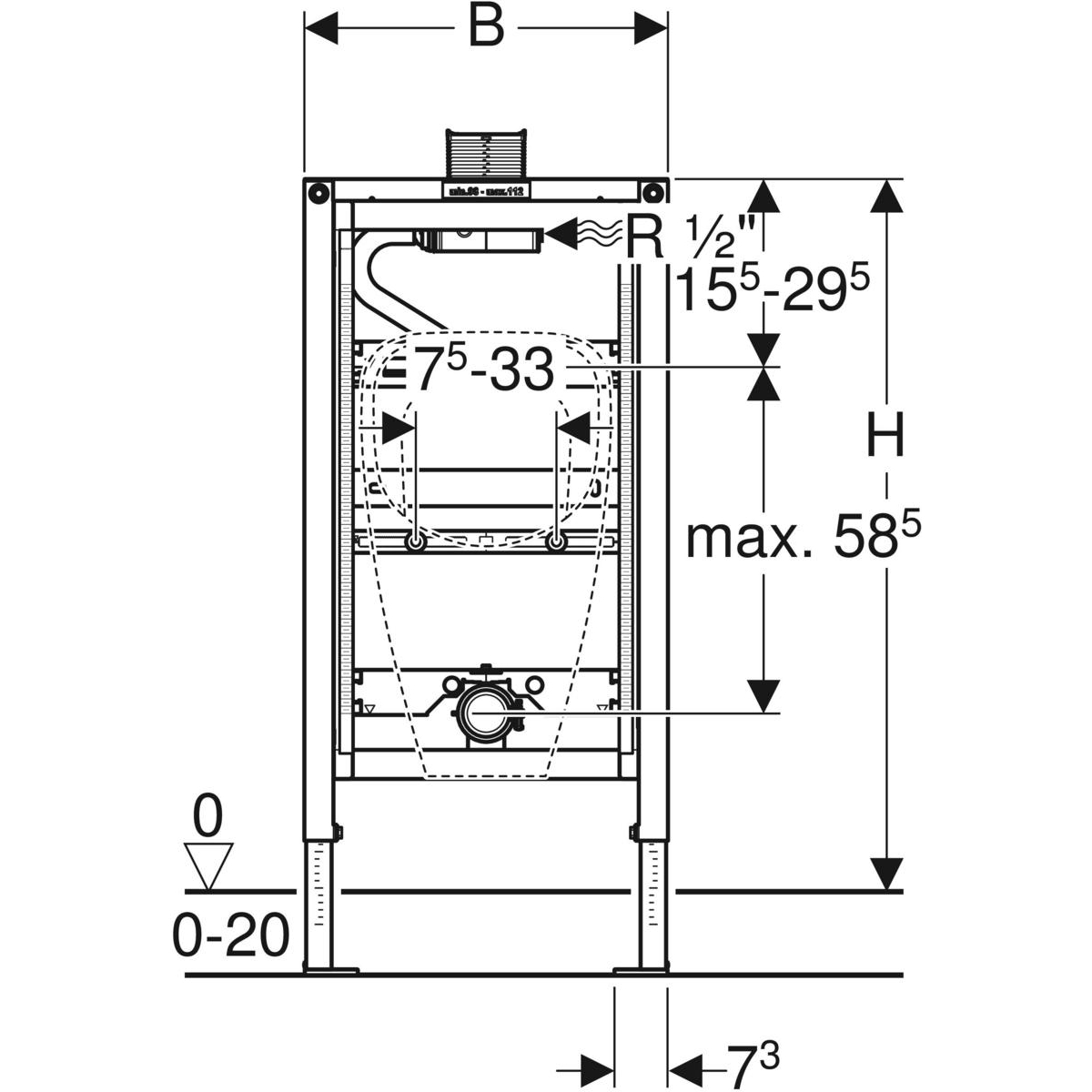 Geberit Duofix urinoir element m. planchet bediening H98cm z. urinoirsturing