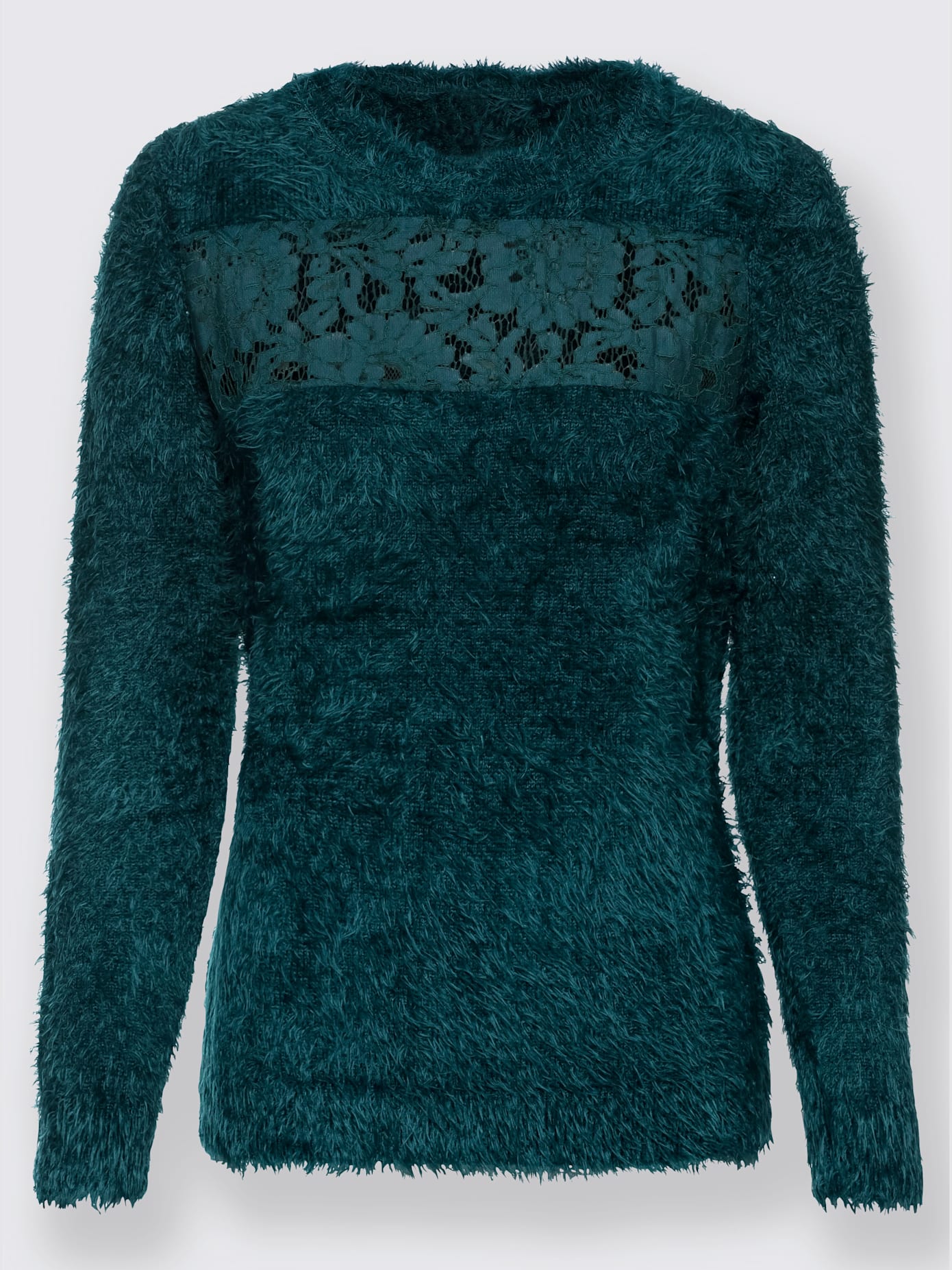 Pull encolure ronde empiècement en dentelle délicat