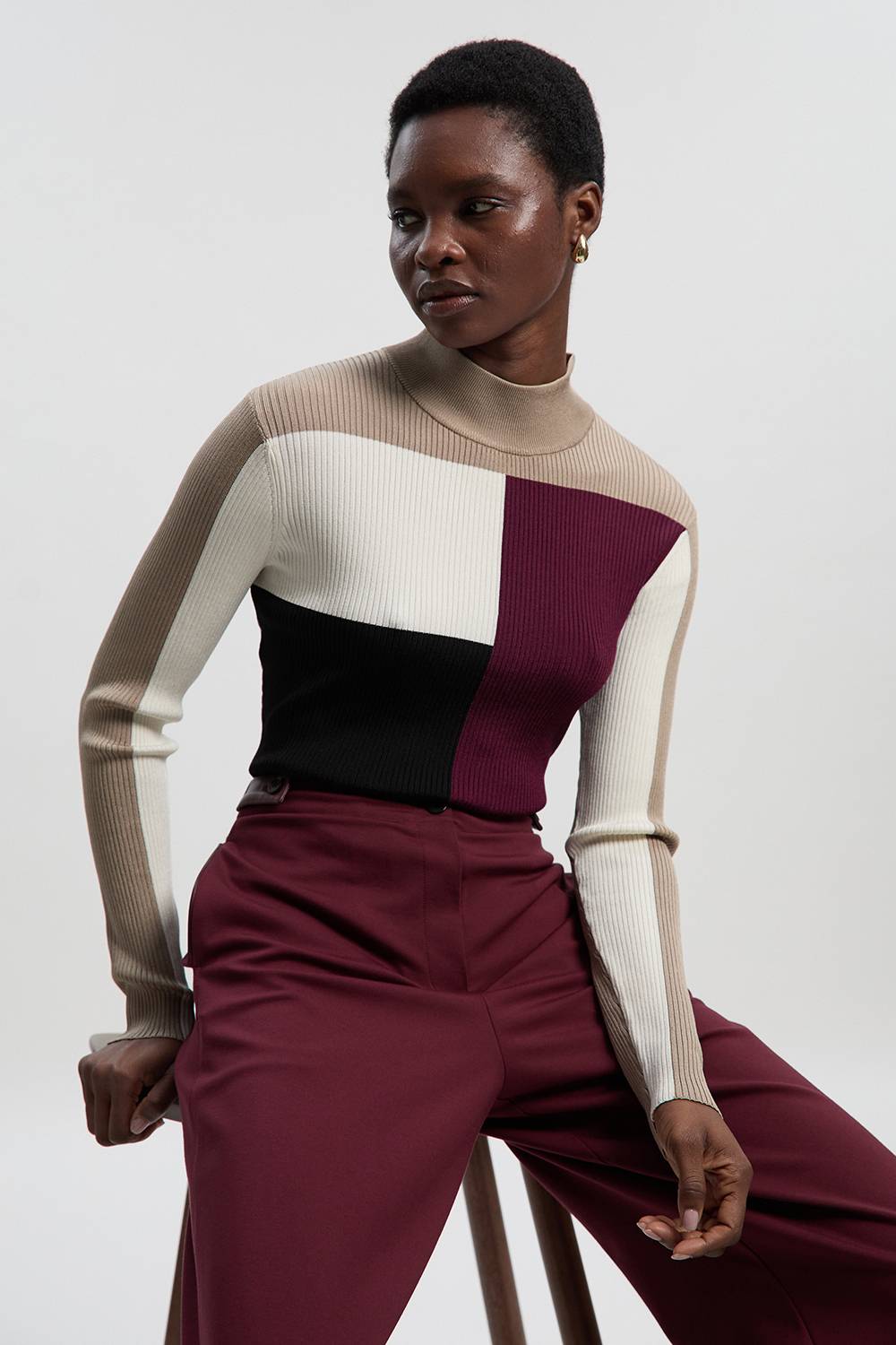 KarenMillen Top en maille côtelée à blocs de couleurs Slinky