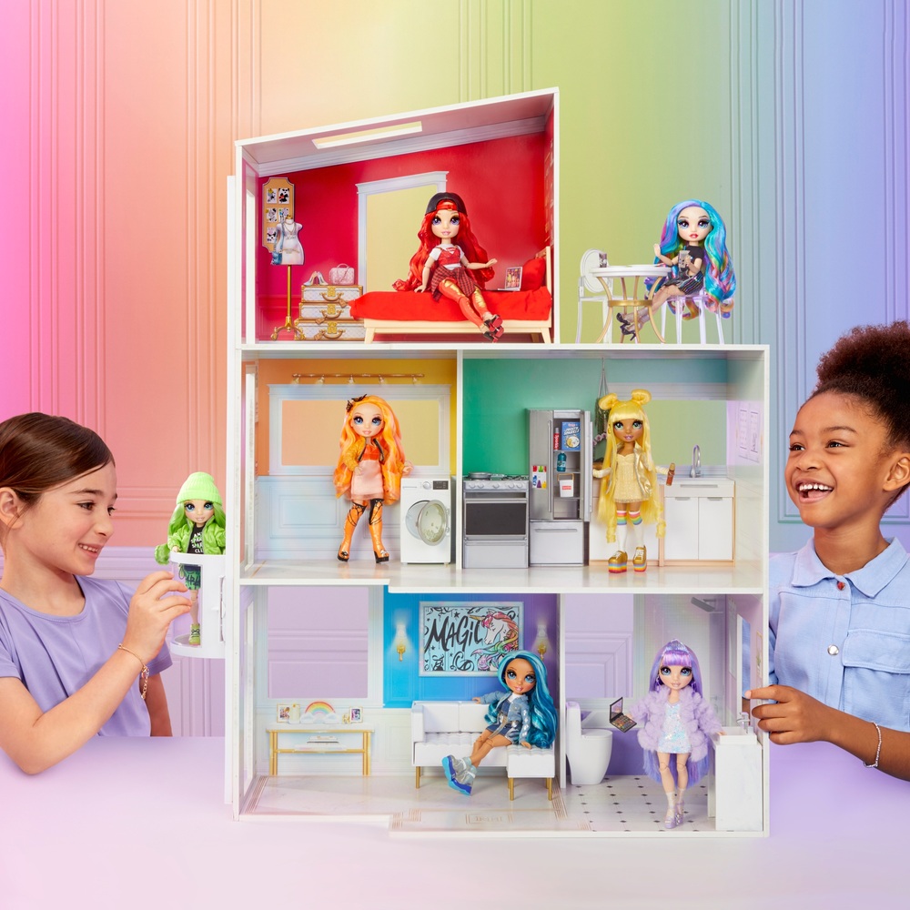 Rainbow High 3-stöckiges Puppenhaus-Set aus Holz