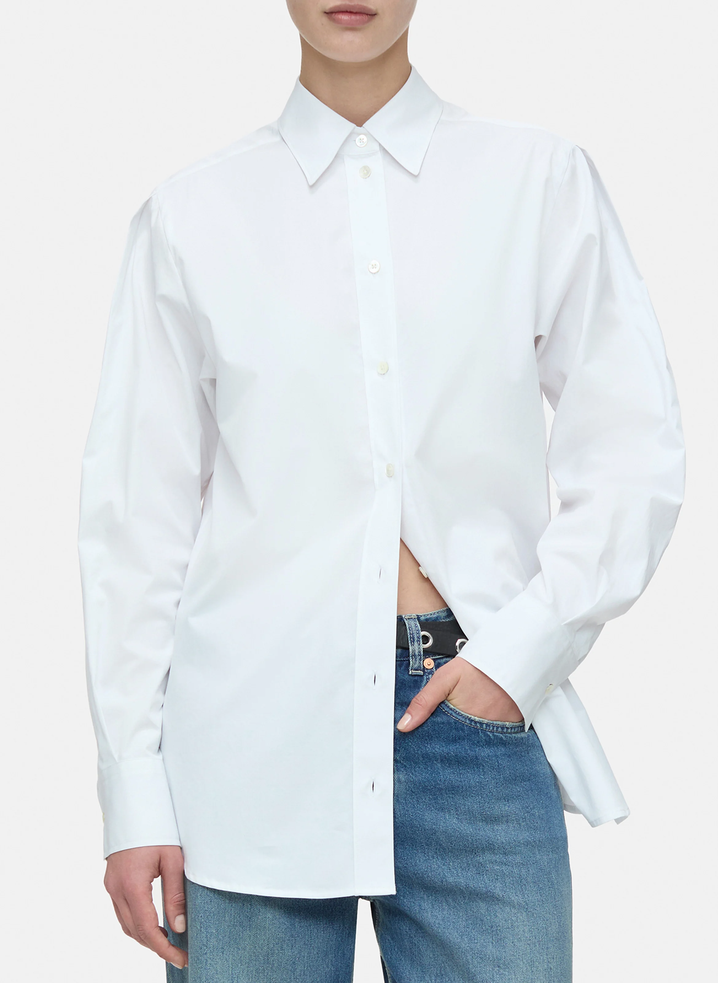 Chemise droite col classique en coton | Blanc