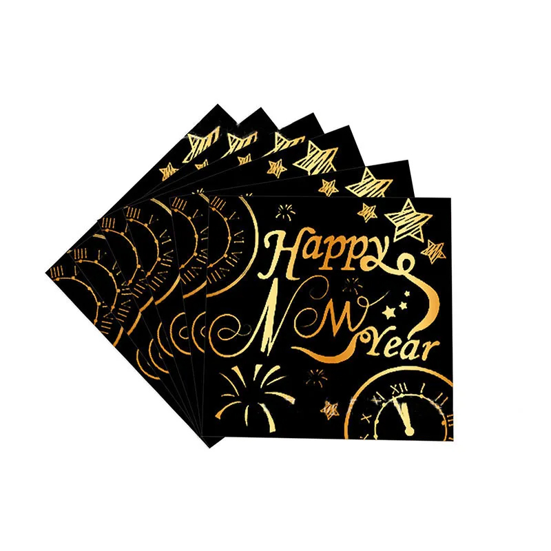 (97-tlg. Set) Einweg Geschirr Silvester Party Tisch Deko inkl. Teller / Servietten / Papp Becher / Tischdecke - Schwarz / Gold