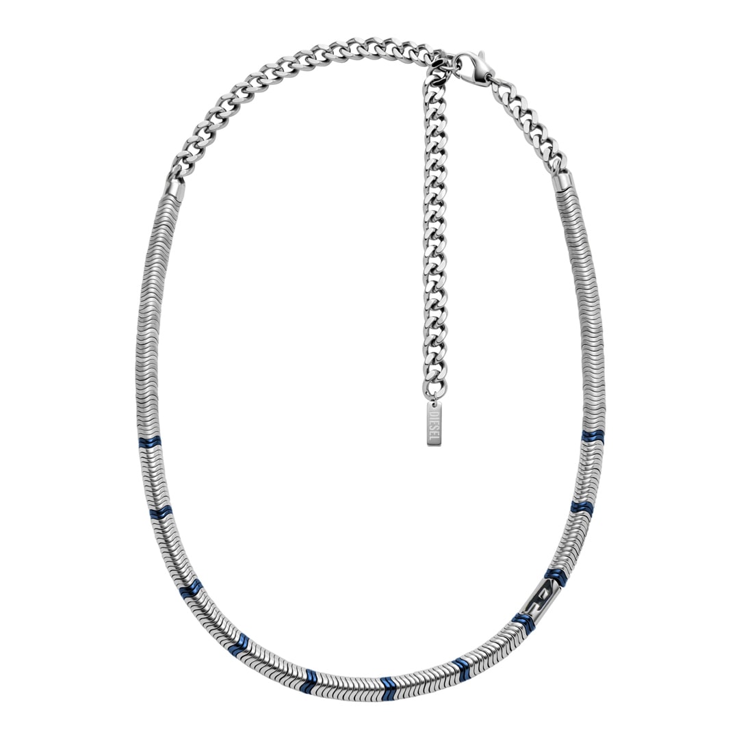 Diesel Kette Oval D Logo Beaded Hämatit Silbrig