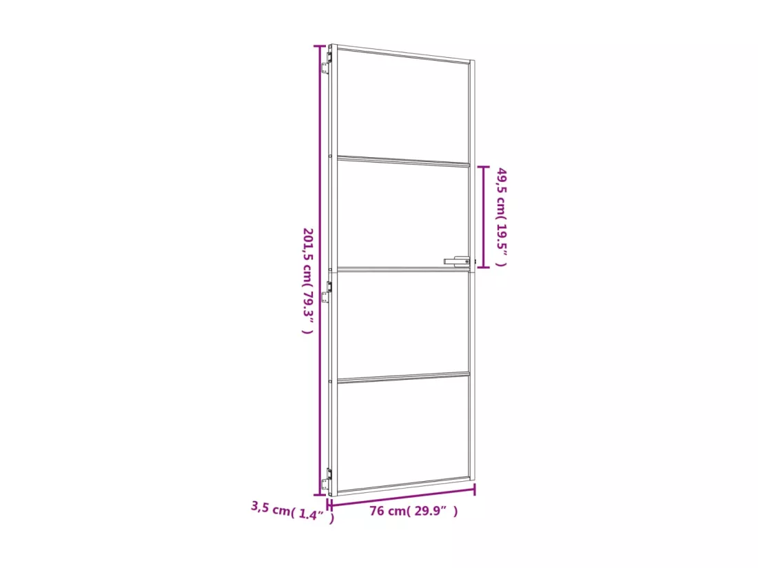 Porte intérieure mince doré 76x201,5 cm verre trempé aluminium