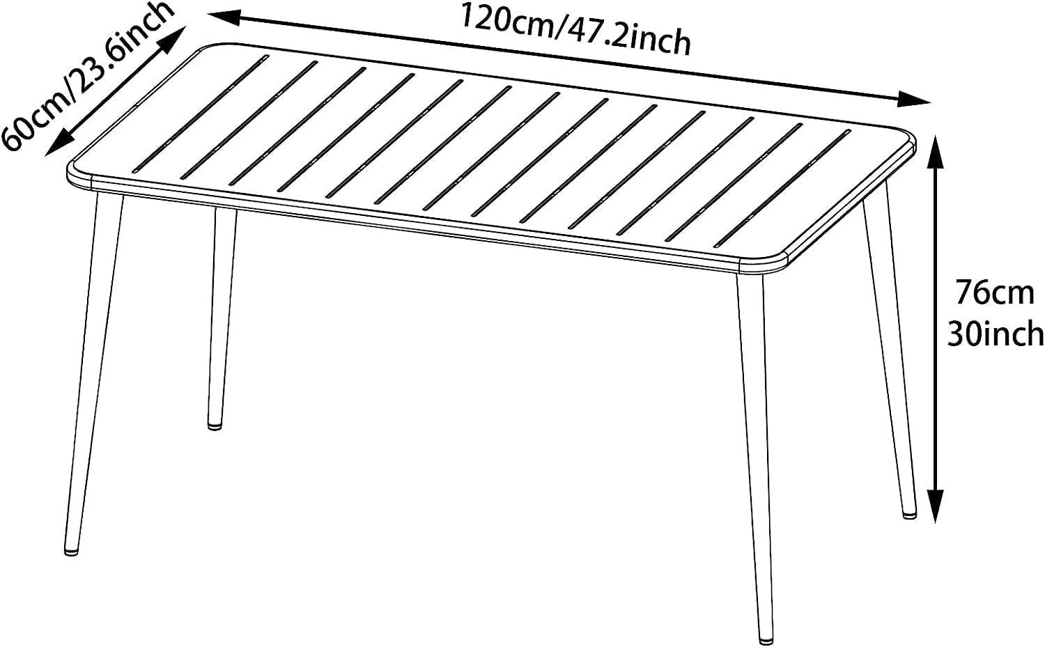 Moderner Gartentisch, 120x60x76 cm, Metall-Esstisch für 4-6 Personen, Indoor & Outdoor, Balkon, Terrasse