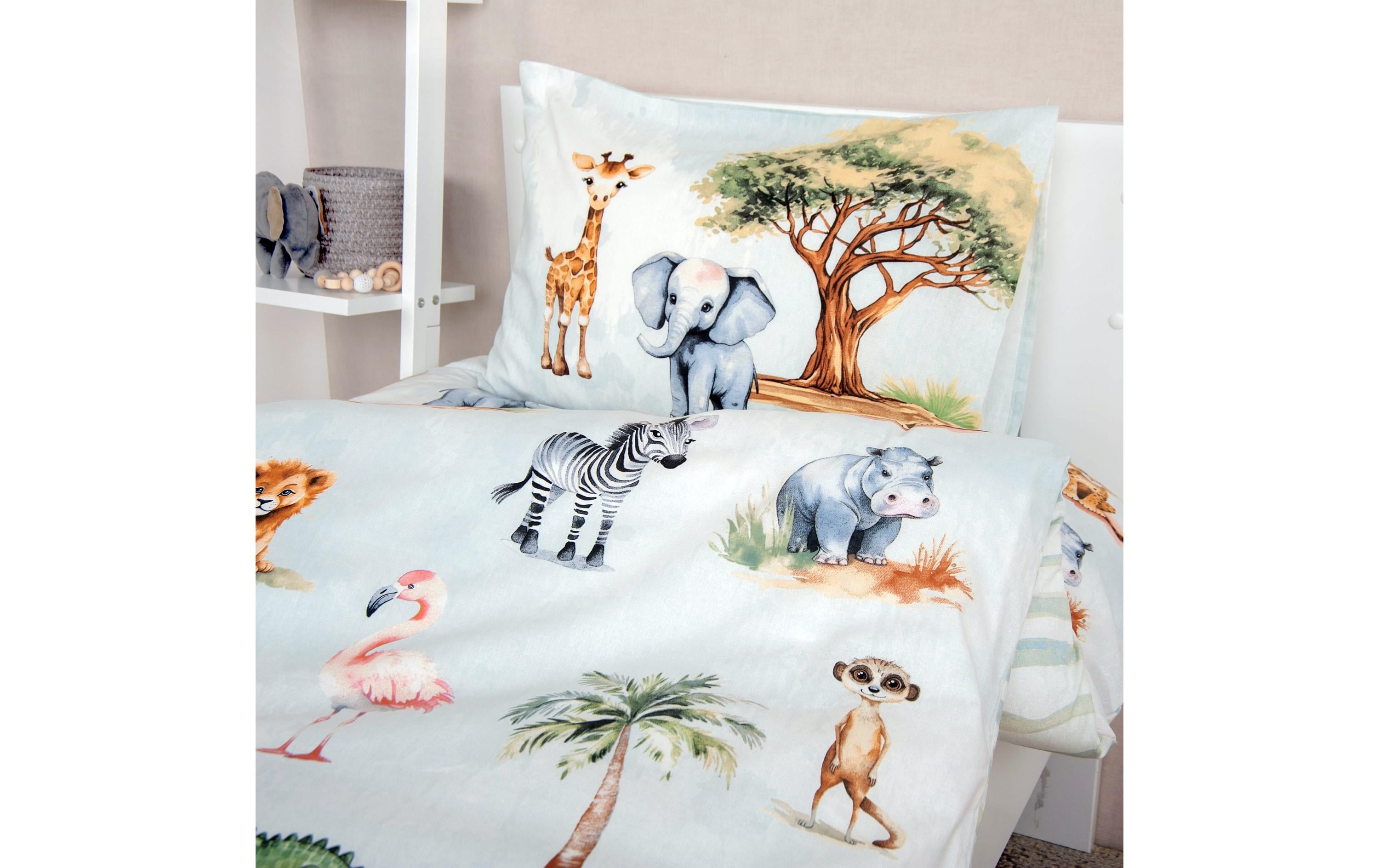 Kinder Bettwäschegarnitur Safari, 40/60+100/135 cmBettwäsche-Set für Kinder aus 100% Baumwolle