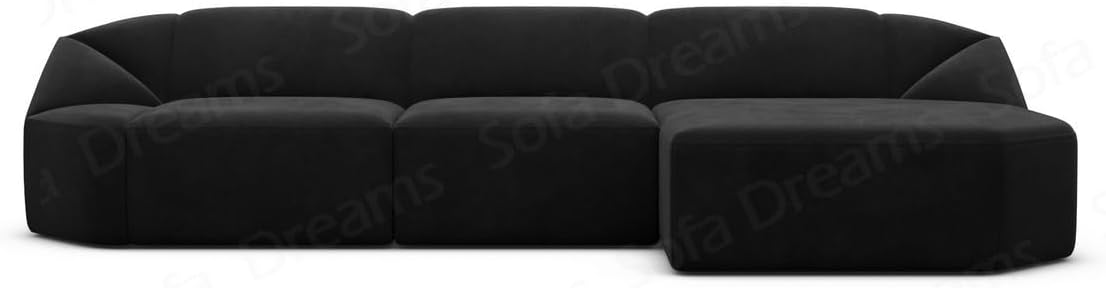 Ecksofa Cabrera L Form kurz Stoffsofa Sofa in Samt Designersofa Sun Velvet (Schwarz, Ottomane rechts)