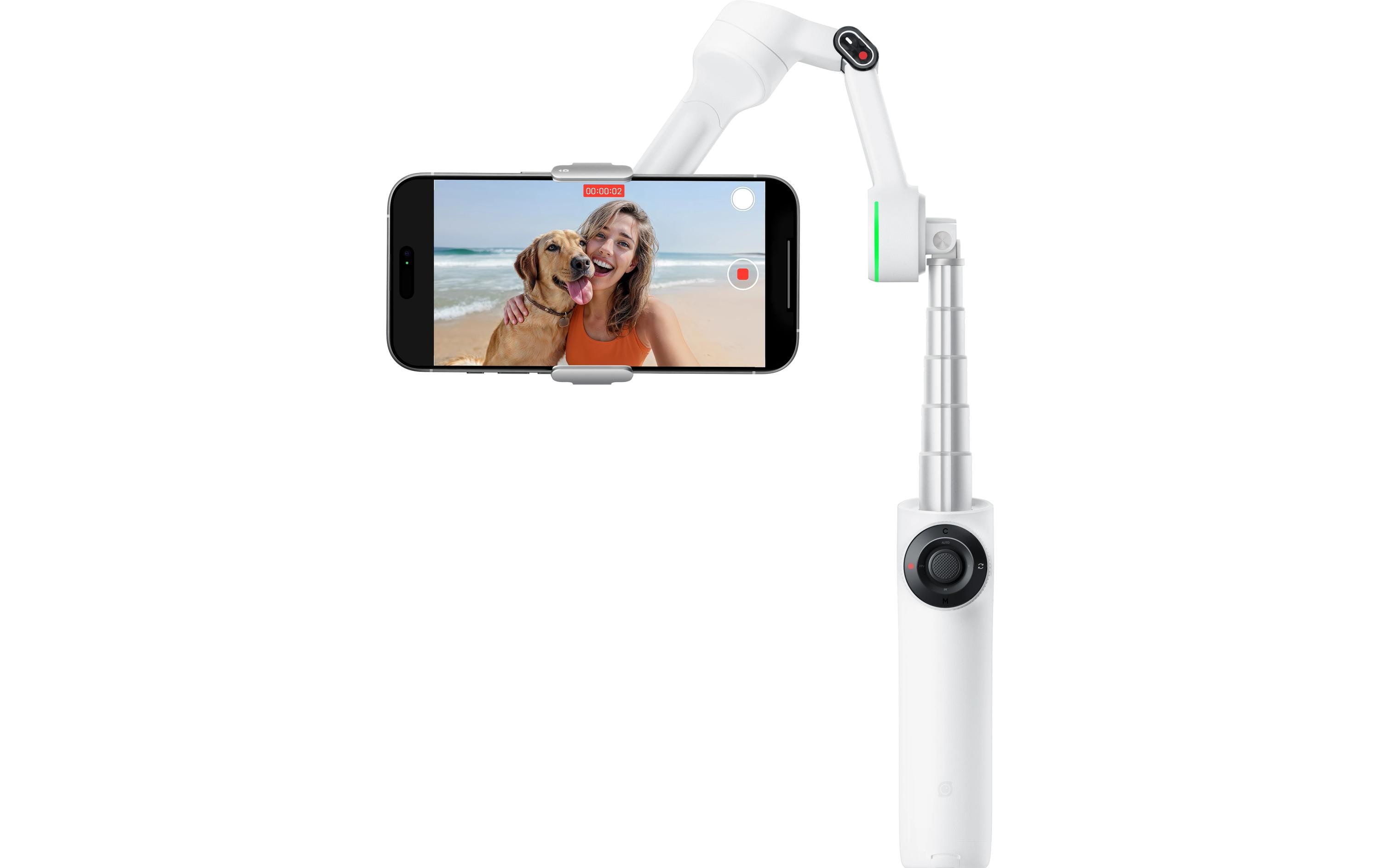 Gimbal Flow 2 Pro Creator-Paket Weiss<br>Ultimativer Kl-Tracking-Stabilisator mit Spotlight, magnetischer Handyhalterung und USB-C-Ladekabel