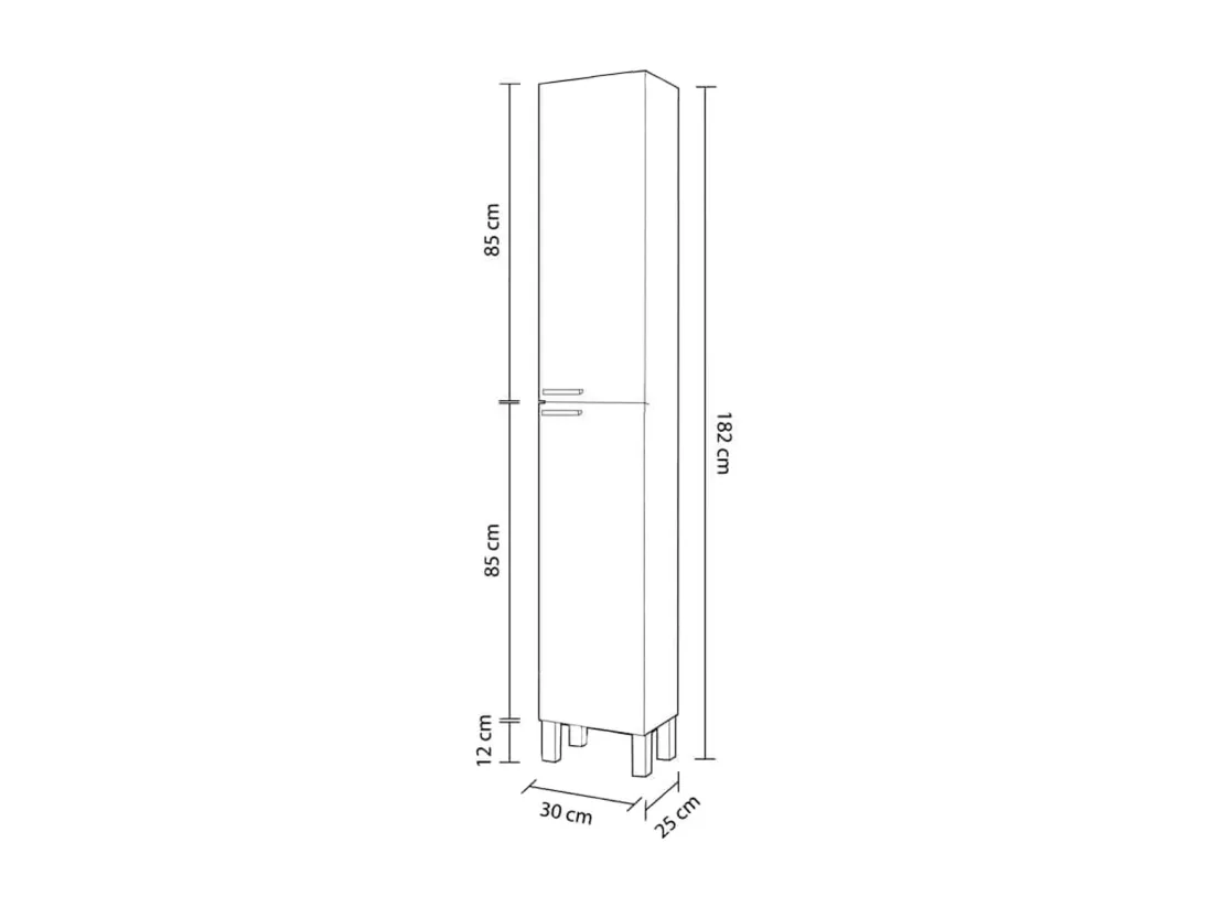 Colonne meuble salle de bain avec 2 portes couleur blanc brillant - Longueur 30 x Hauteur 182 x Profondeur 25 cm