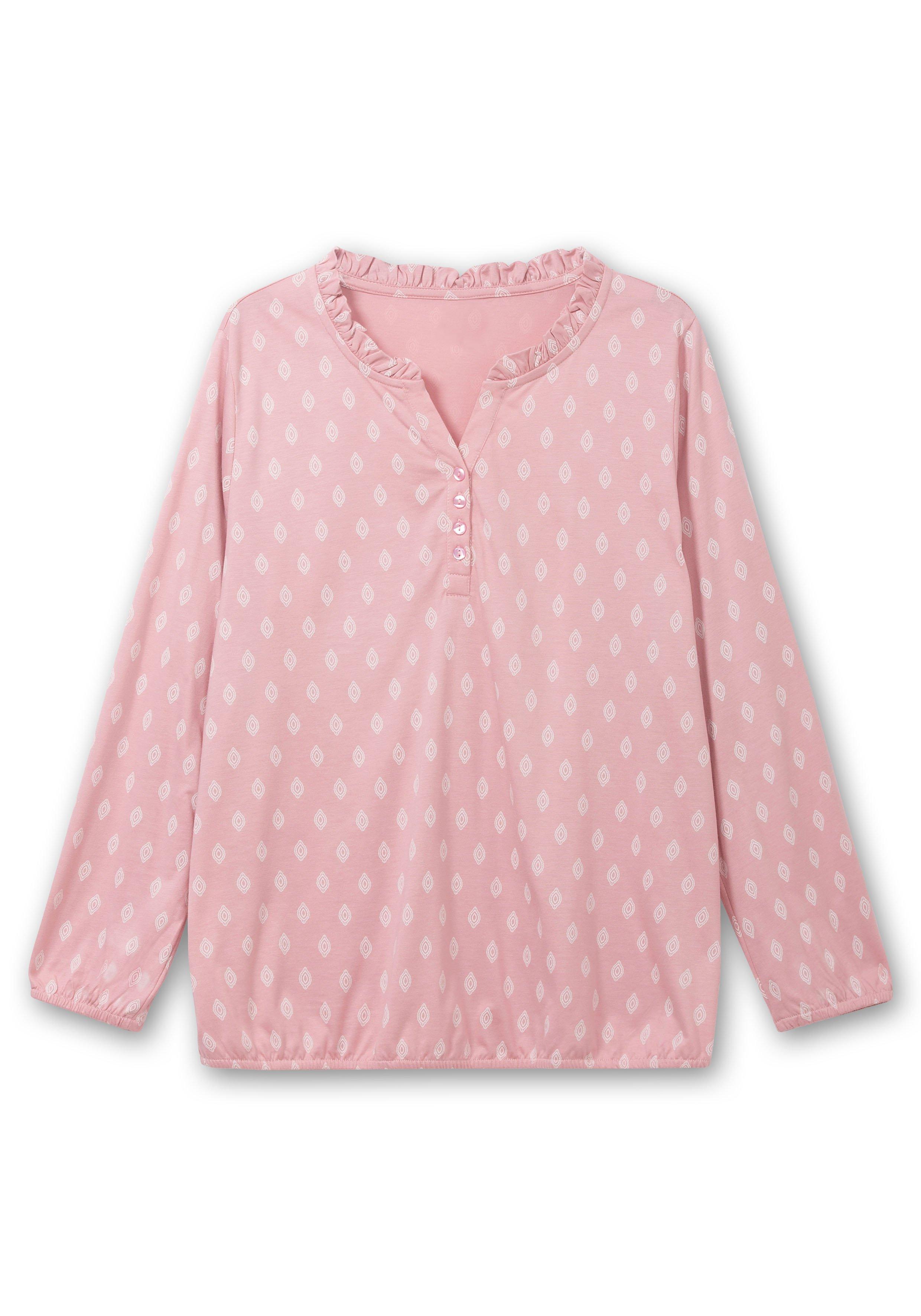 Langarmshirt mit Alloverdruck und kurzer Knopfleiste