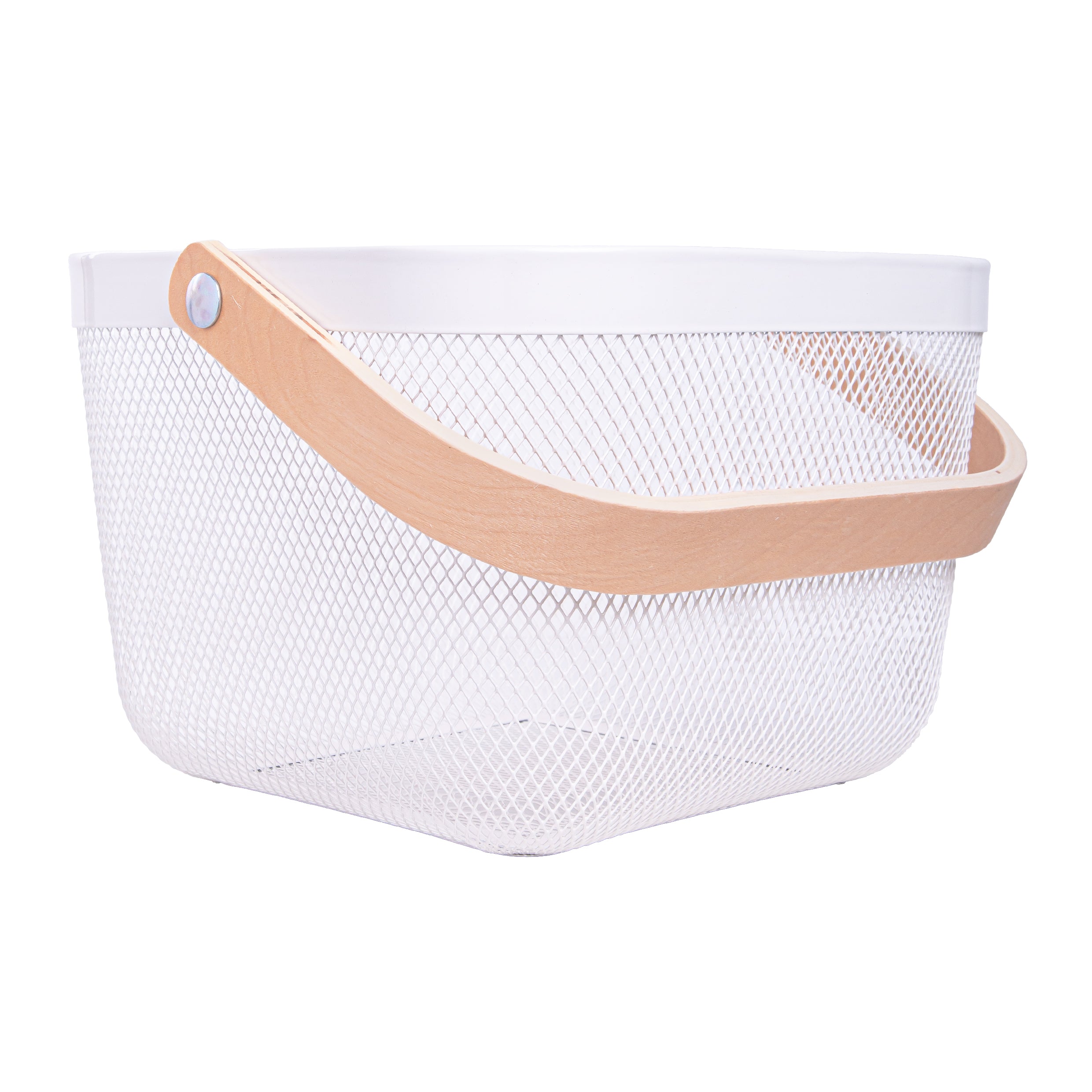 QUVIO Draagbare mand â Met houten handvat â Metaal - Wit