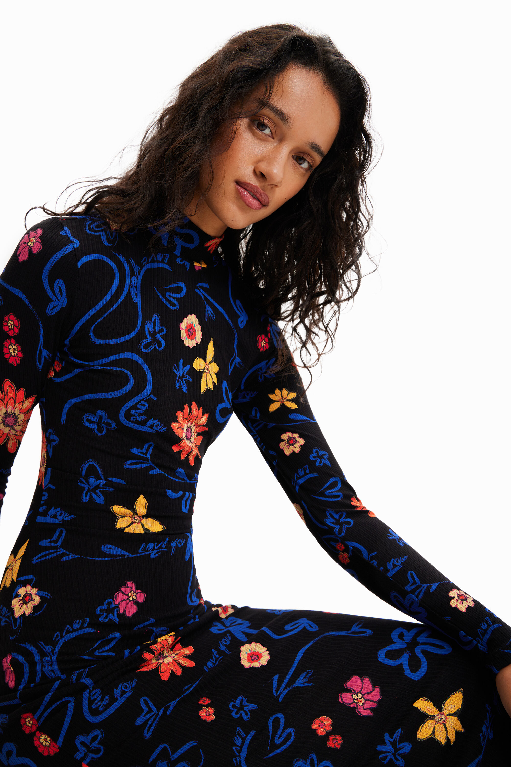 Robe midi ajustée fleurs