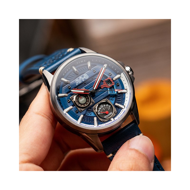 Montre Homme AVI-8 quartz - Bracelet cuir véritable de vachette - Multifonctions avec date - Hawker Harrier