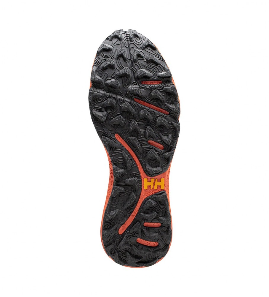 Tênis de corrida Helly Hansen Trail, preto e laranja.