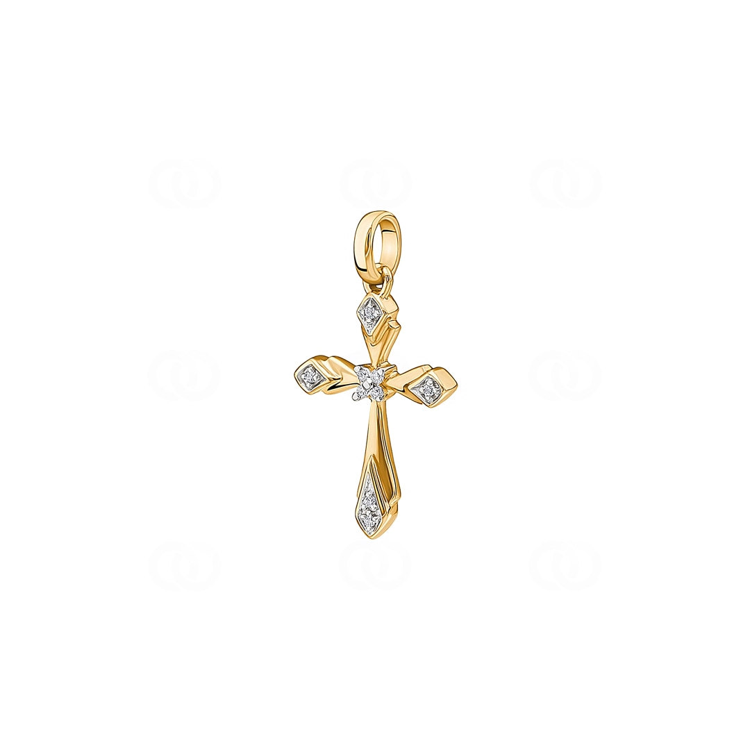 Anhänger 750/18 K Gelbgold Kreuz mit Diamanten 0.03 ct H/si