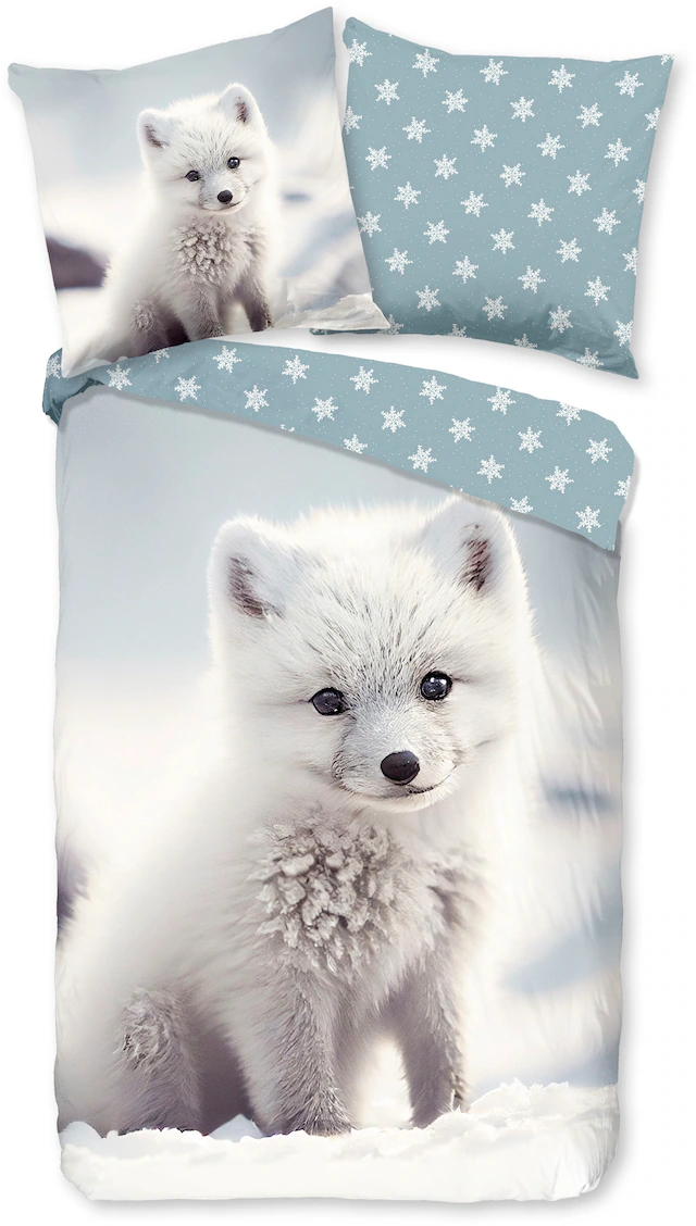 good morning Kinderbettwäsche »Toss« 2 Stk. tlg. Flanell, Biber, 135x200, Winter, Warm, Wende, Kind, Schnee, Weissfuchs