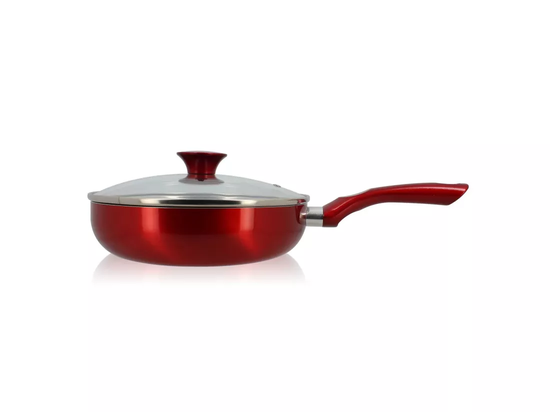 Menastyl - Sauteuse 24cm Aluminium Avec Couvercle Cerise Compatible Induction