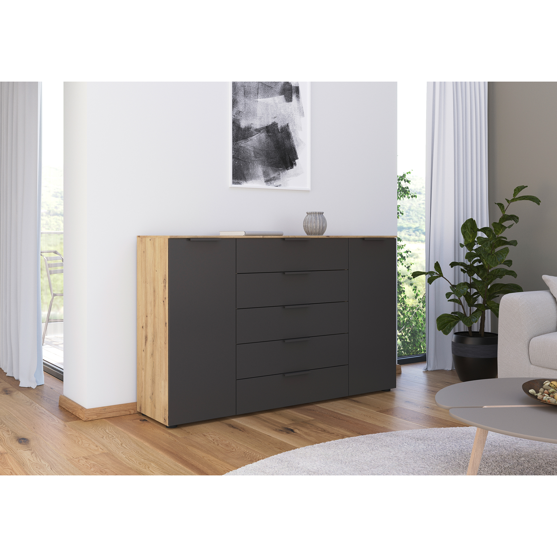 Kommode - Artisan Eiche-graphit - Graphitgriffe - 160 cm