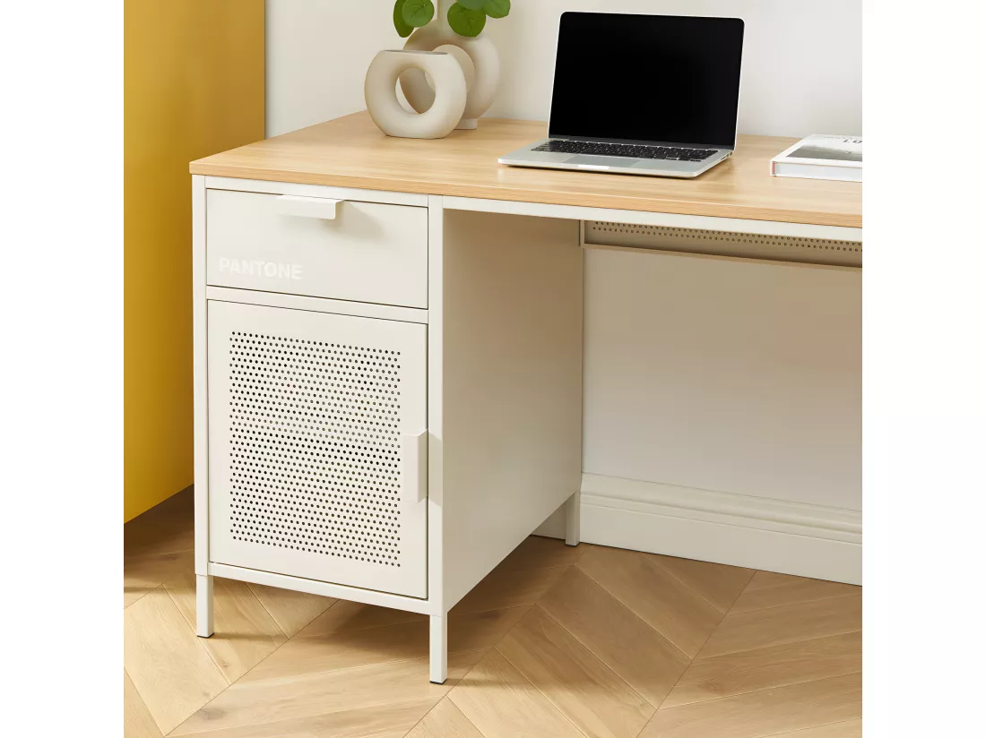 Nino - Bureau 1 porte 1 tiroir en métal PANTONE L120cm - Beige