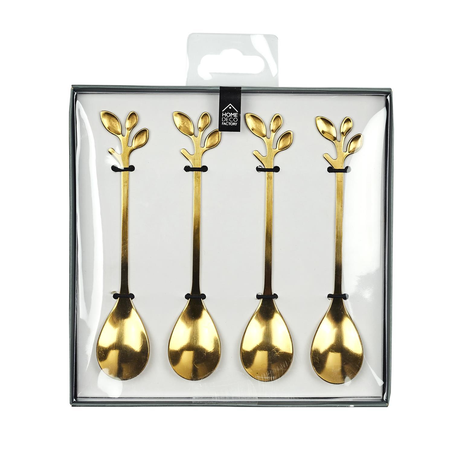CUILLERE CAFE FEUILLE DOREE X4 PIECES