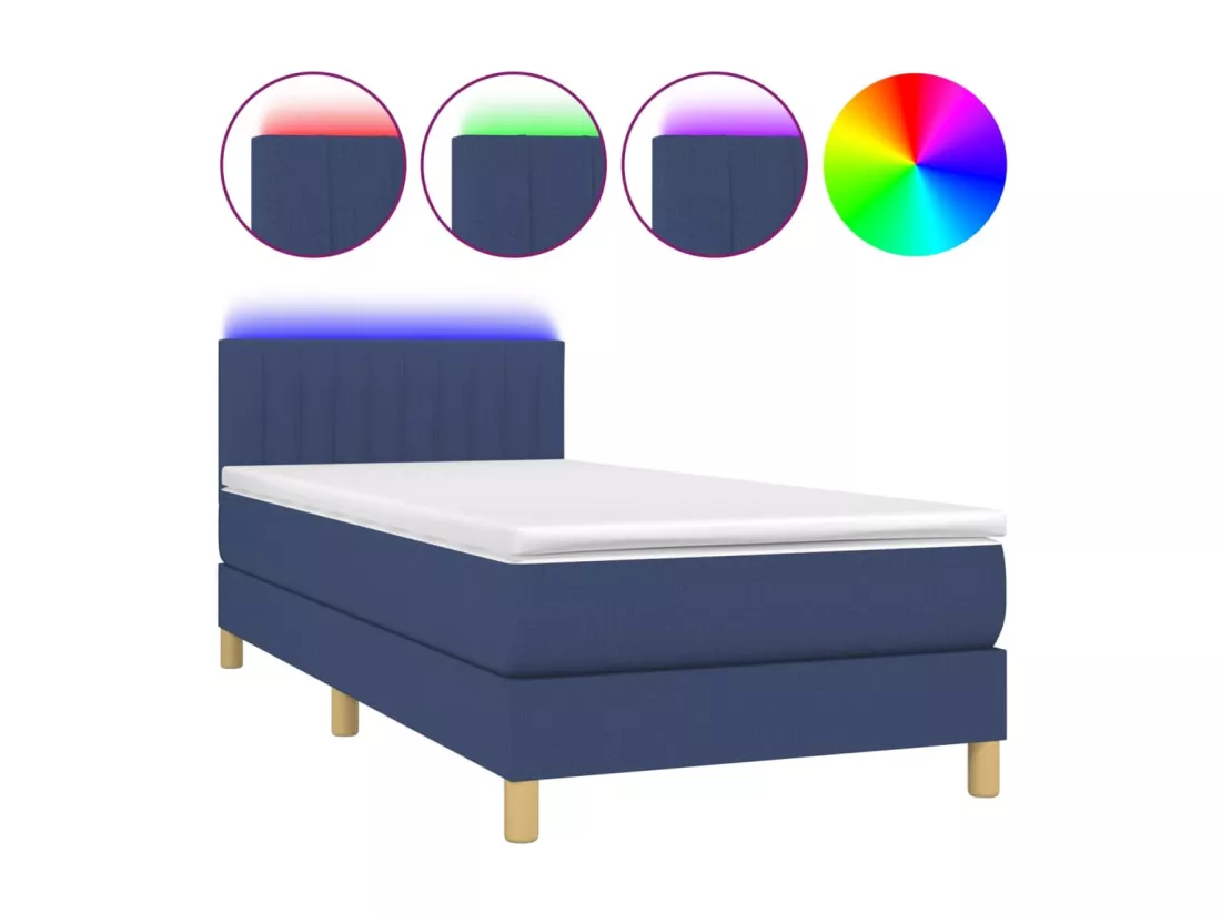 Sommier tapissier avec matelas et LED Bleu 90x190 cm Tissu