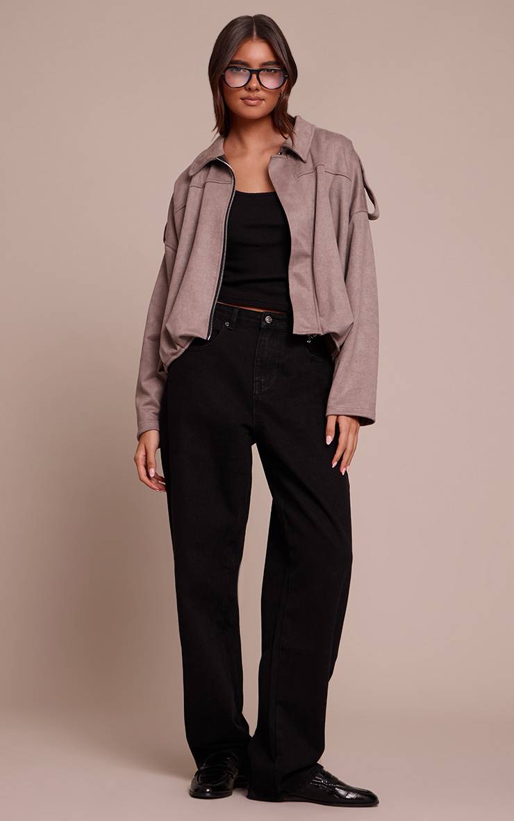 Taupe Veste Bomber Zippée En Synthétique