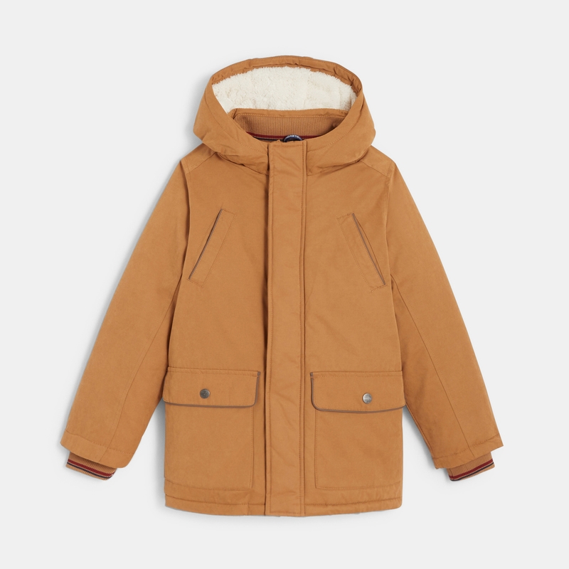 Parka doublée en moumoute sherpa marron garçon