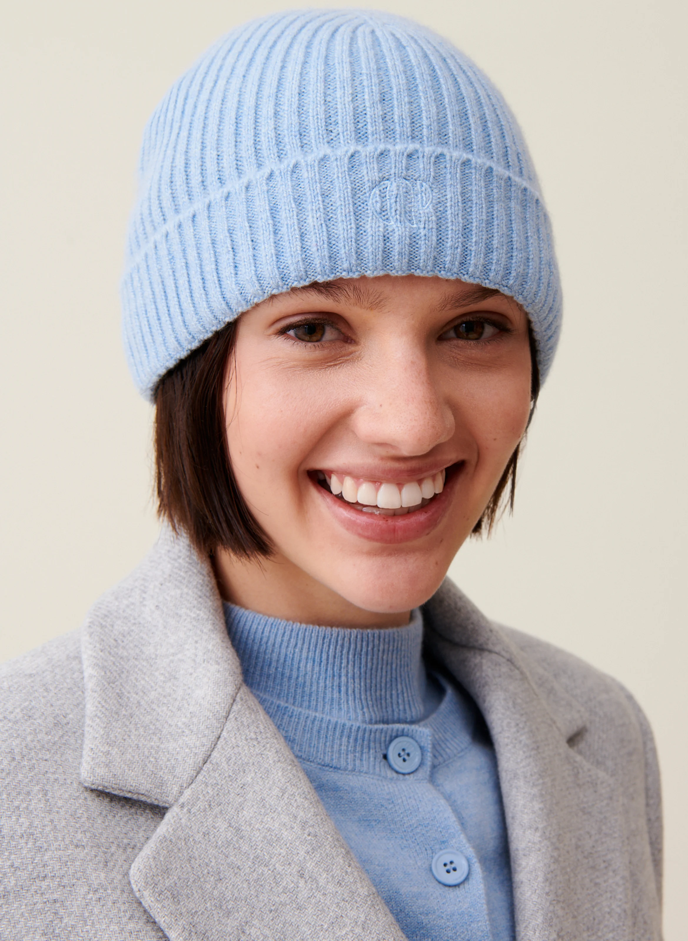 Bonnet tricoté en cachemire | Bleu