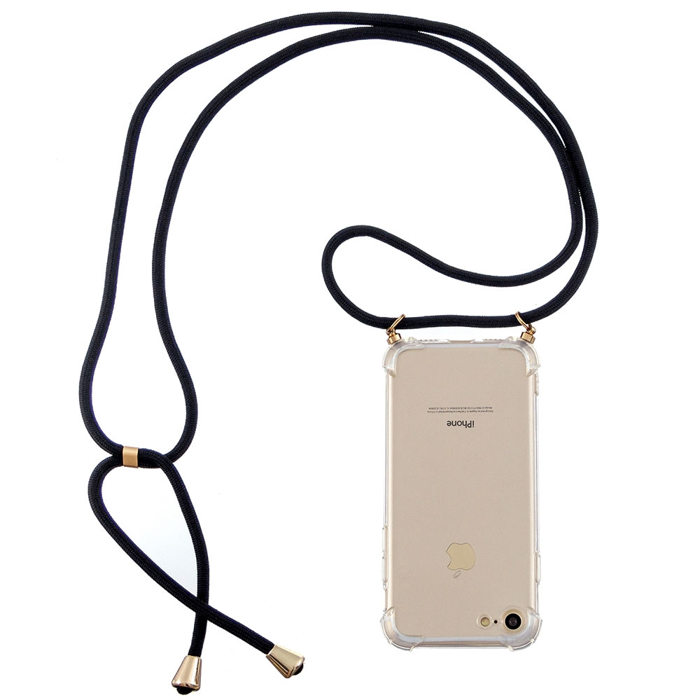 iPhone SE (2022/2020) / 8 / 7 Necklace Gummi Hülle Air Cushion Fallschutz   Handykette (150cm) - Schwarz / Gold