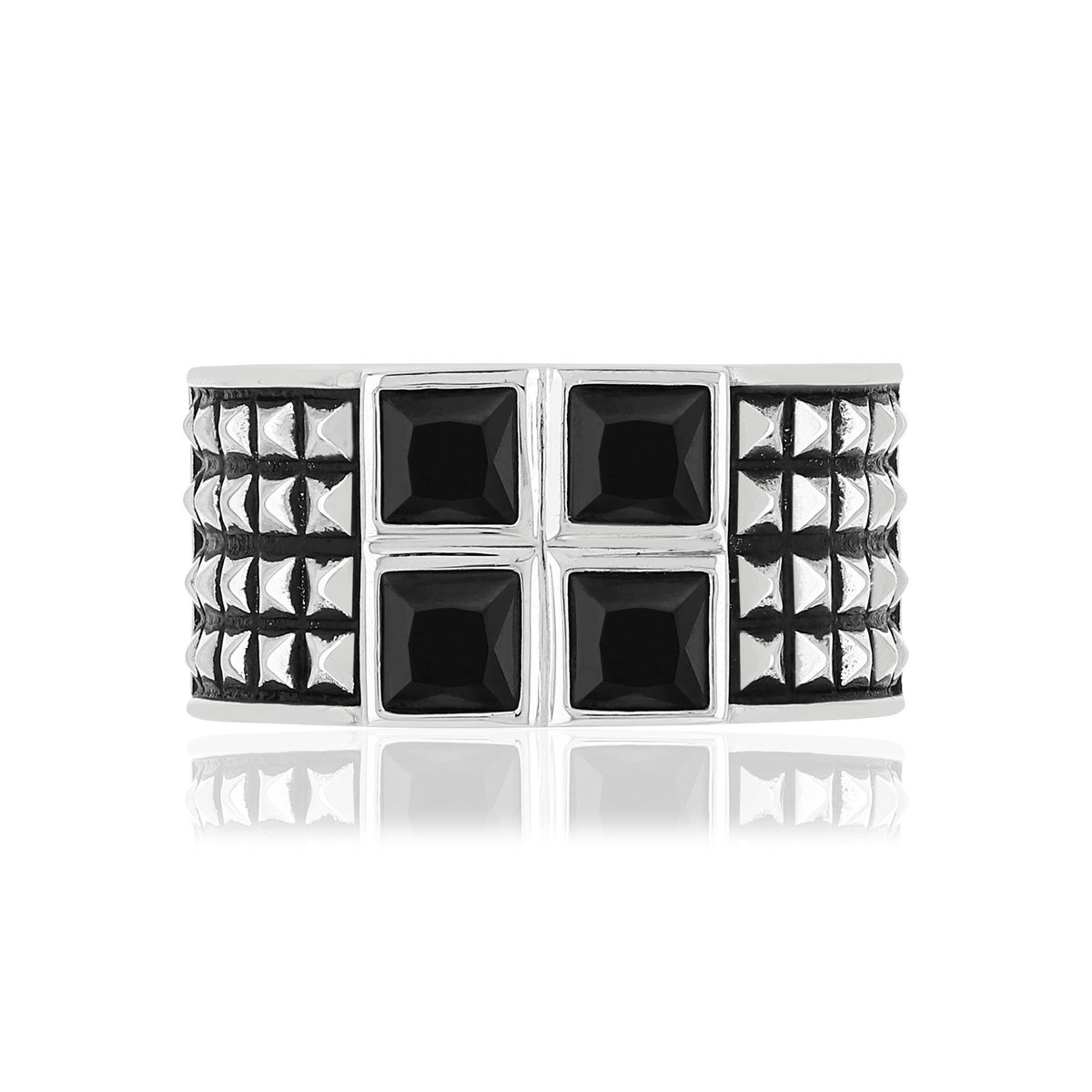 Bague argent 925 zirconias noirs carrés