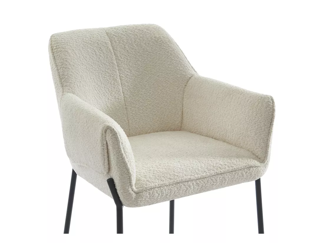 Lot de 2 chaises avec accoudoirs en tissu bouclette et métal noir - Crème - AKETI de Pascal Morabito