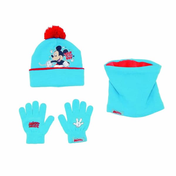 Hatt, Hansker og Nakkevarmer Mickey Mouse Happy smiles Blå Rød