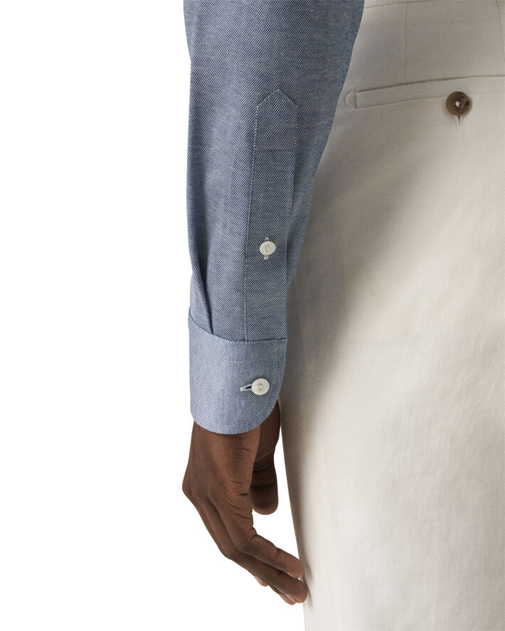 ETON Contemporary Fit Mid Blue Solid Filo Di Scozia Pique Shirt Blå