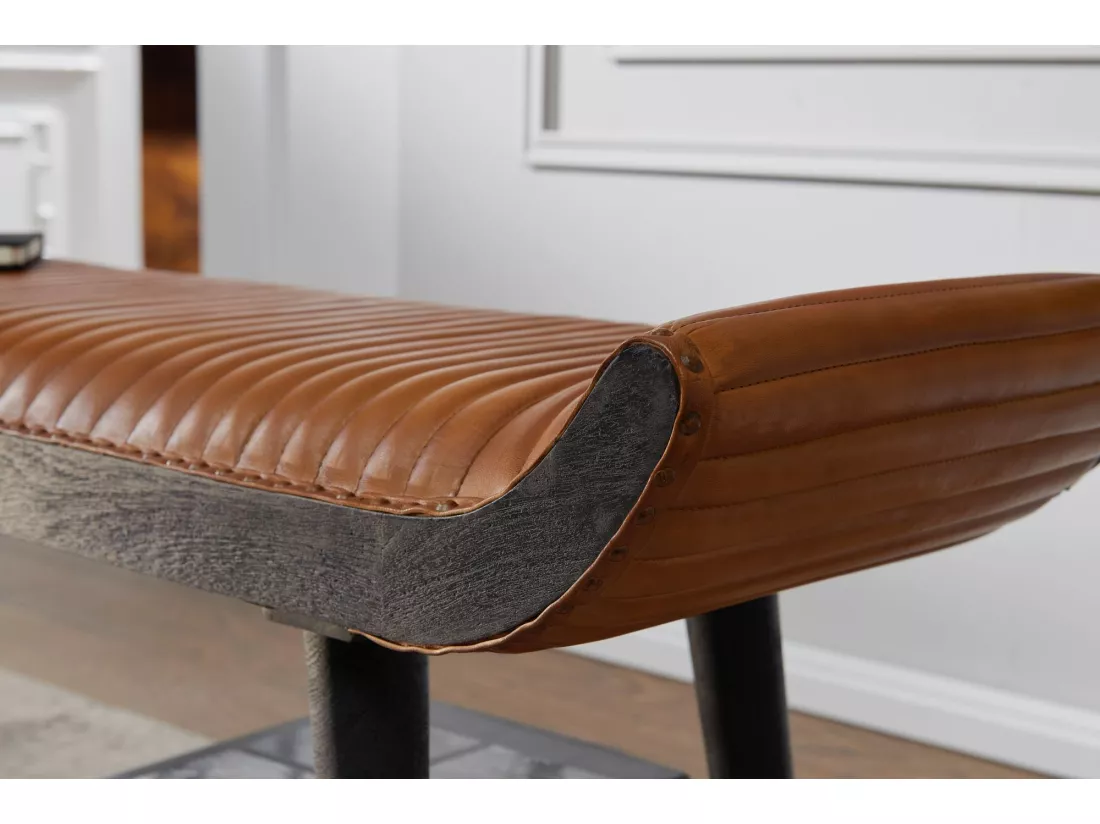 banc banc rembourré cuir véritable / bois 125x51x38 cm banc de lit banc de couloir