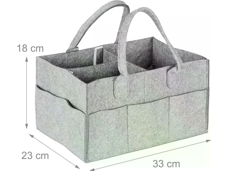 relaxdays Pflegekörbchen Windel Caddy Filz Grau Multifunktionaler Organizer für Kindersachen